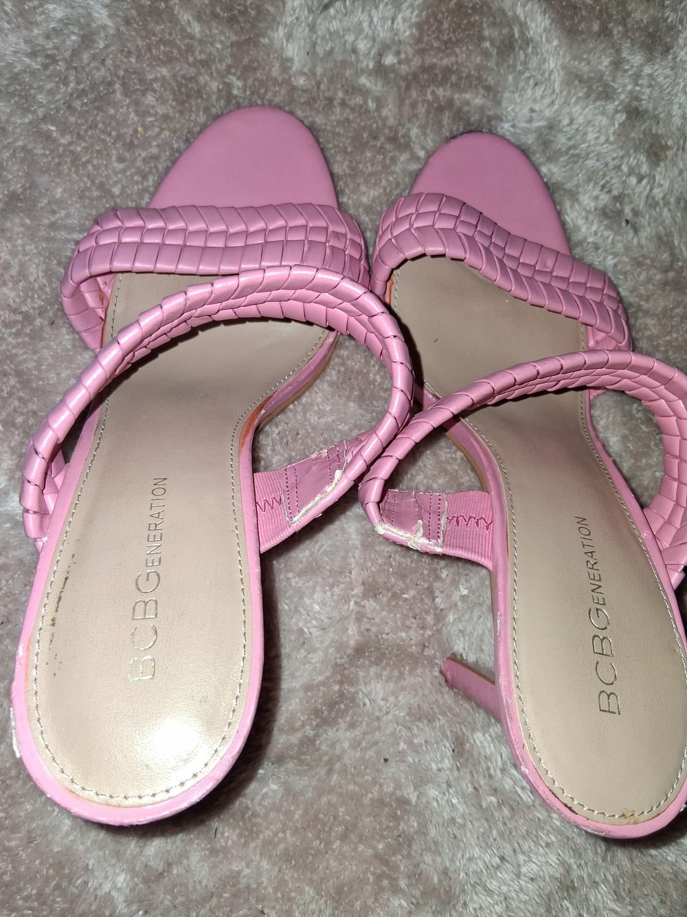 BCBGeneration Pink Braided-Strap Heeled Sandals